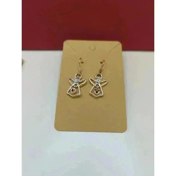 Holiday Earring Duo Christmas Tree Angel Dangle Metallic Gem Embellished Womens - Picture 3 of 4